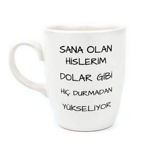 BEYAZ SANA OLAN HİSLERİM DOLAR GİBİ HİÇ DURMADAN YÜKSELİYOR TASARIM KUPA