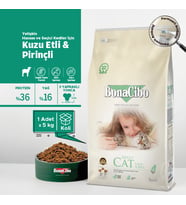 BonaCibo Kuzu Etli ve Pirinçli Yetişkin Kedi Maması 5 Kg - Hipoalerjenik ve Düşük Tahıllı