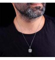 925 Ayar Gümüş Aslan Kafası Sembollü Erkek Kolye