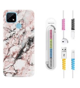 Realme C11 C21 C21Y C25Y C11 2021 Kılıf Kablo Koruma Spiral Silikon Colorfull Marble 2 1389