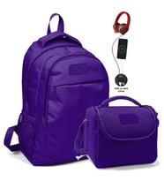 Coral High Okul ve Beslenme Çantası Seti - Kız Çocuk Mor - USB Soketli