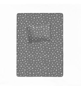%100 Pamuklu Bebek Lastikli Çarşaf 70x130+20  Bebek Yastık Kılıfı 35x45 (Açık Gri - Beyaz)