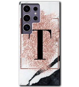 Galaxy S24 Ultra Kılıf HD Desen Baskılı Kılıf - Pembe Mermer Desenli T Harfi