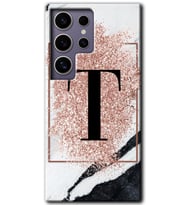 Galaxy S24 Ultra Kılıf HD Desen Baskılı Kılıf - Pembe Mermer Desenli T Harfi