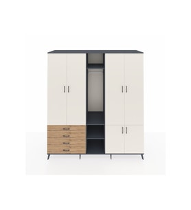 Kronos Dolap 14 Raflı 4 Çekmeceli Tek Askılı 220x59x243 Antrasit-Aytaşı/Çam