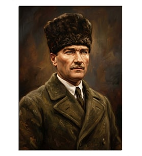 Kalpaklı Atatürk Askeri Portre Dekoratif Kanvas - Mdf Ahşap Tablo