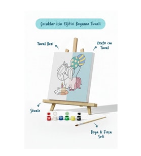 Doğum Günü Unicorn Boyama Tuvali – Şövaleli Boya Seti 20x20