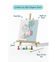 Doğum Günü Unicorn Boyama Tuvali – Şövaleli Boya Seti 20x20