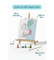 Doğum Günü Unicorn Boyama Tuvali – Şövaleli Boya Seti 20x20