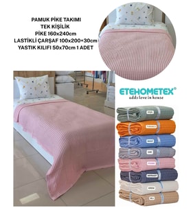 ETEHOMETEX HAVUZLU PİKE TAKIMI %100 PAMUK TEK KİŞİLİK