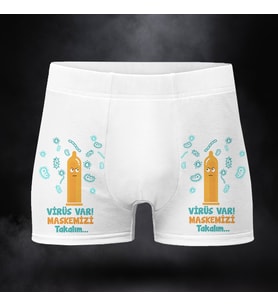 Virüs Var Maskemizi Takalım Mesajı Baskılı Erkek Boxer