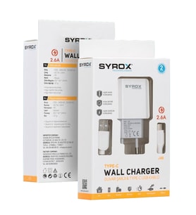 Syrox Type C Hızlı Şarj Cihazı 2.6A Beyaz J48