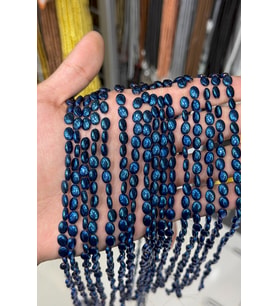 Hematit Taşı Bombeli Kesim Parlak Mavi 6x8mm Doğal Taş Dizi