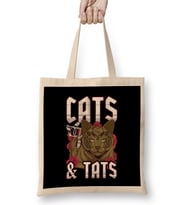 Funny Cats & Tats Inked Tattoo Obsessed Cat Lover Bez Çanta Uzun Saplı