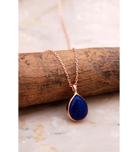 Doğal Lapis Lazuli Taşlı Damla Mini Rose Gümüş Kolye 7740