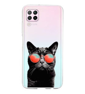 PrintiFy Huawei P40 Lite ile Uyumlu 1mm Slim Fit Kedi 3 050d Baskılı Şeffaf  Kılıf