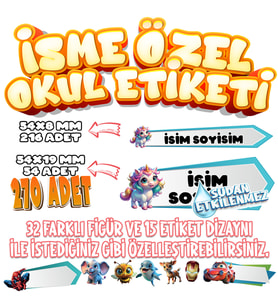 Okul Etiketi Kalem Defter Etiketi İsme Özel Etiket SET02