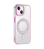Apple iPhone 14 Uyumlu Kılıf Pırlanta Taş Tasarımlı M-safe Şarj Özellikli Zore Karetta Silikon Kapak (Rose Gold Altın)