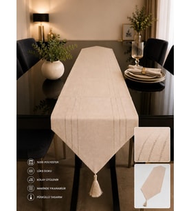 Runner leke tutmaz dertsiz kumaş dekoratif çeyiz Cappuccino 35x140