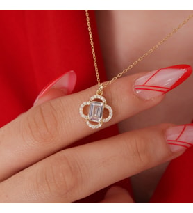 925 Ayar Gümüş Yonca Kolye, Gümüş Baget Kolye, Gümüş Zarif Kolye, Minimal Gümüş Kolye (Gold)
