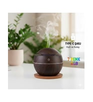 Oval 200ml Hava Nemlendirici - 7 Renk RGB Işıklı Difüzör - Type-C Girişli Aromaterapi (Regular) Açık kahve (Koyu Kahve)