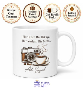 Kahve ve Fotoğraf Aşkı Yazılı Kupa Bardak Özel Tasarım Hediye