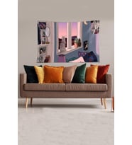 Penceredeki Kedi Tutmaz Kadife Dokulu Kumaş Duvar Örtüsü Duvar Halısı Tapestry (Mor)