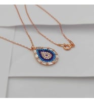 Gümüş Damla Model Baget Taşlı Nazar Boncuğu Kolye 925 Ayar (Karışık)