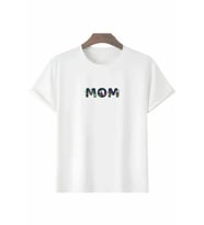 Anneler Günü Hediye Mom Çiçek Baskılı Oversize Bisiklet Yaka T-shirt - Beyaz