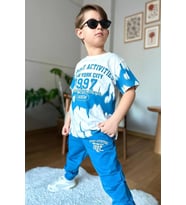 Erkek Çocuk New York City ve Yazı Baskılı T-Shirt Mavi Eşofman Takım