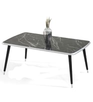 60x100 cm Lüx Ayaklı Orta Sehpa Siyah Mermer Gümüş Kenarlı A6