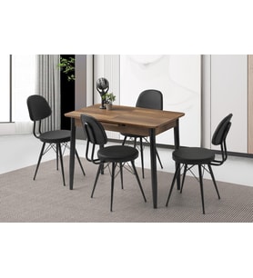 Açılır 60x100 Cm Mini Silva Ceviz Masa  4 Adet Ece Sandalye Takım