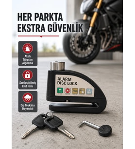 Titreşim Sensörlü Alarmlı Motosiklet Disk Kilidi 14mm Çelik Çift Kilitleme