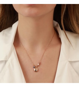 Damla Modeli Nazar Boncuklu Rose Gold Kaplama Gümüş Kolye