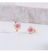 14 Ayar Taşlı Pembe Çiçek Çocuk Altın Küpe 1,97 gr