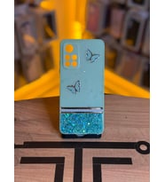 Redmi Note 11 5G Uyumlu Kelebek Figürlü Simli Parlak Telefon Kılıfı (Yeşil)