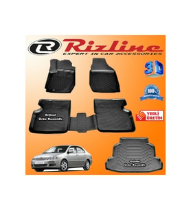 Toyota Corolla 3d Paspas + 3d Bagaj Havuzu Sedan 2002-2007 Arası Siyah Set