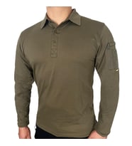 Haki Uzun Kollu Taktik Polo Yaka Tişört, 2 Cepli Uzun Kollu T-Shirt