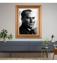 Altın Varaklı Çerçeveli Paspartulu Atatürk Tablo DC1391 (Gold)