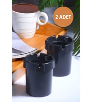 2 Adet Koku Yapmaz Çakmaklık Hazneli Siyah Plastik Küllük Oto Kül Tablası Kül Tabağı