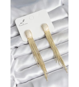 pilelistore Sallantılı Beyaz Mineli Gold Renk Kadın Küpe - TJ-BKP11305