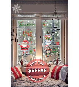efekt reklam Çift Taraflı Yılbaşı Süsü Kardan Adam Noel Baba Ve Penguenler Sticker Seti ylb5004