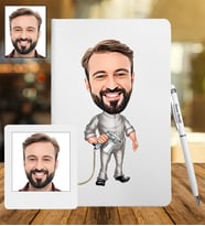 Kişiye Özel Boyacı Tasarımlı Karikatür Deri Defter & Metal Tükenmez Kalem + Ahşap Çerçeve hediye 4