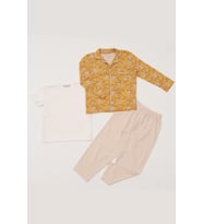 3'lü Ara Biyeli Tshirt Pantolon Taş Pijama Takımı