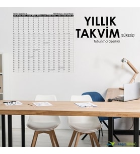 Yıllık Planlayıcı Takvim Çizelgesi 100x100cm Kağıt Tahta ve Doldurulabilir Silgili Tahta Kalemi Hediyeli