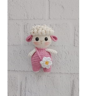 Pembe Renk Maskot Kuzu Amigurumi Organik Anahtarlık Oyuncak ve Çanta Süsü