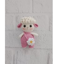 Pembe Renk Maskot Kuzu Amigurumi Organik Anahtarlık Oyuncak ve Çanta Süsü