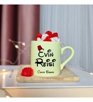 Evin Reisi Tasarımlı Kişiye Özel Sarı Türk Kahvesi Fincanı