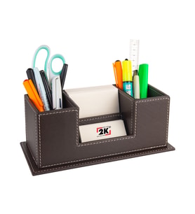 Masaüstü Deri Organizer Kalemlik 4 Gözlü Desktop Organizer Rainbow Vegan 10x12x25 cm. Kahverengi