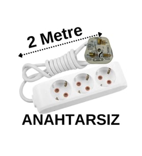 İngiliz Erkek Türk Dişi Universal Priz Dönüştürücüsü Uzatmalı 3 Lü 2 Metre